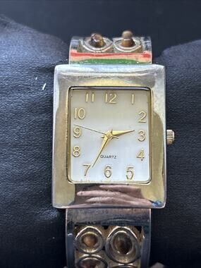 Silver Tone Tigers Eye On Band Women’s Cuff Watch